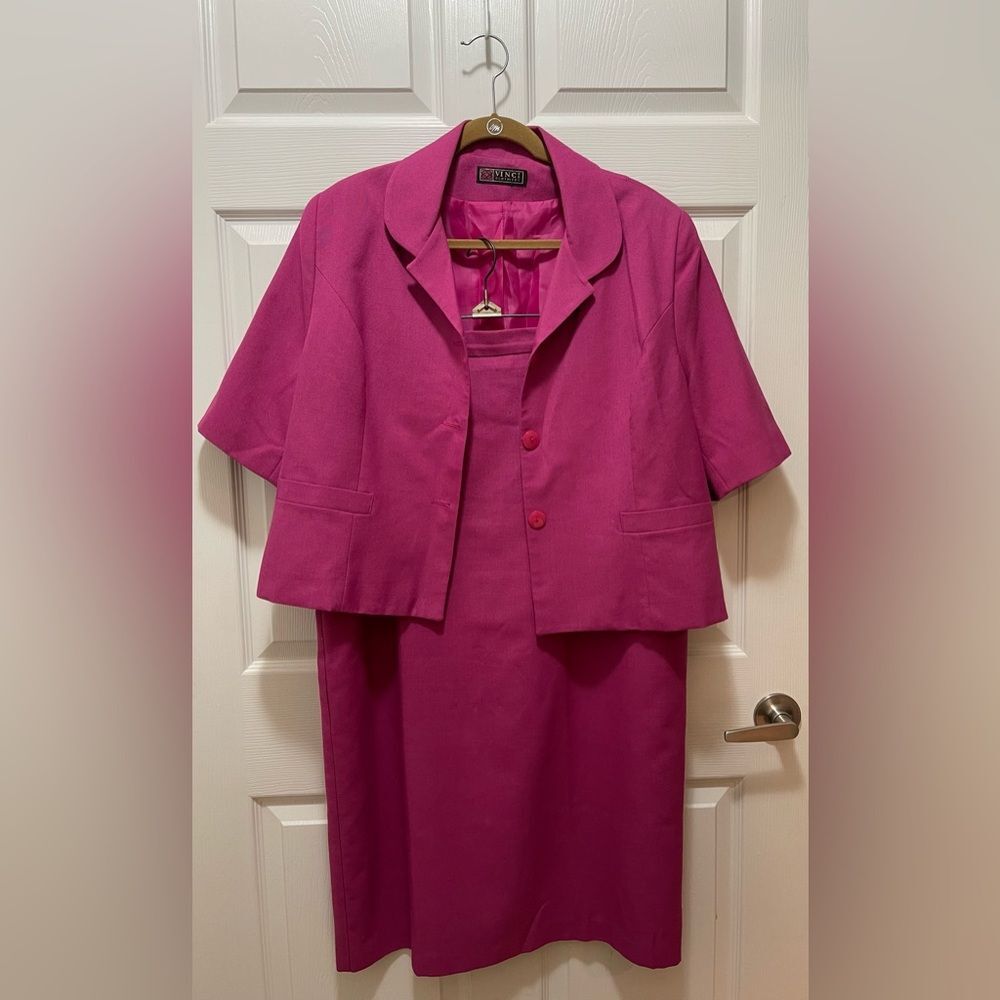 Vintage Vinci Clothiers Womens Suit Set  Blazer Skirt Size 18 Made in USA Pink